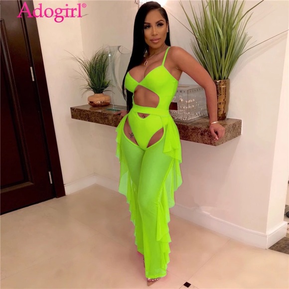 Other - Sexy green swimsuit & mesh pants coverup